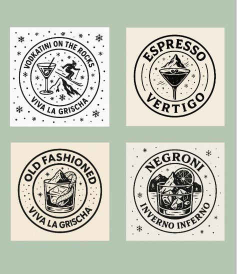 Chic and Shaken - Handbedruckte Stoff-Cocktailservietten im 4er-Set